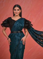 Deluxe Looking Wedding wear Georgette Saree in Teal Colour